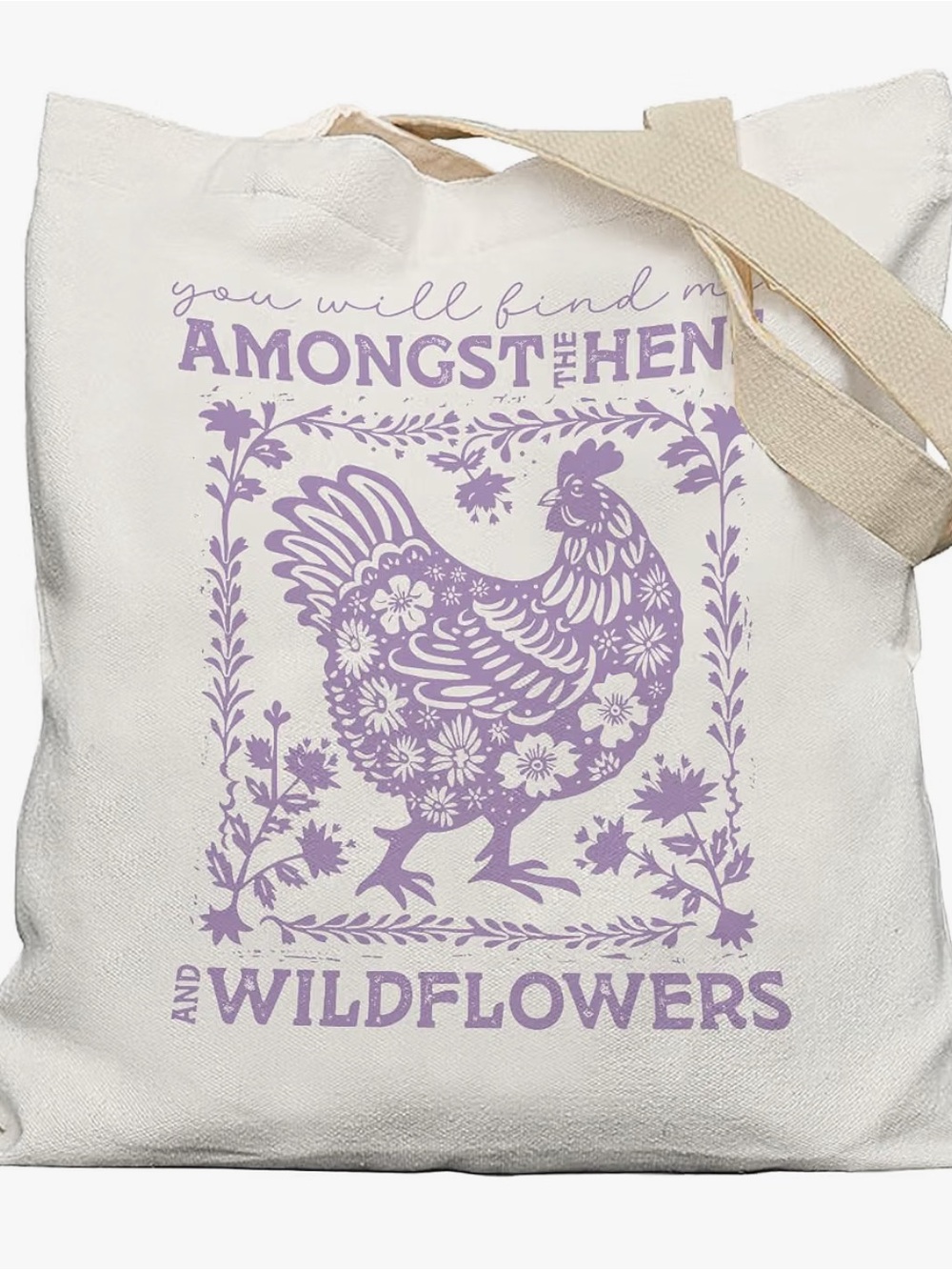 Canvas Tote Bag - Lilac Hen & Wildflowers